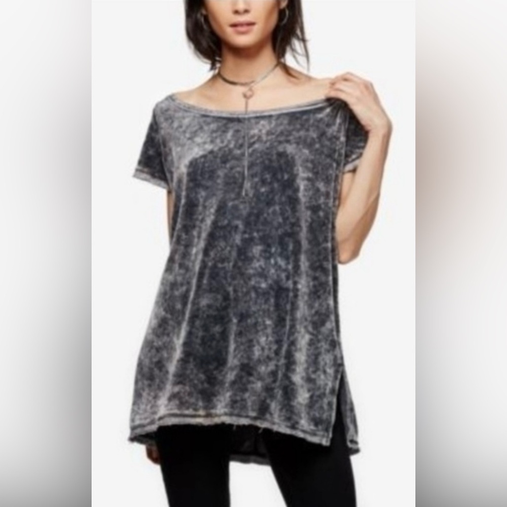 We the Free‎ Gray Velvet Doran Top raw hem XS